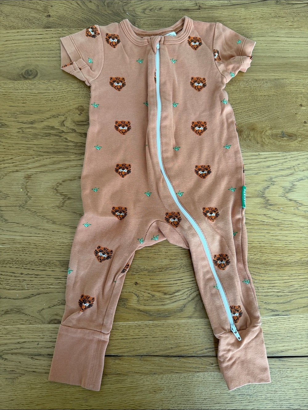Tiger-Print Short-Sleeve Baby One-Piece Romper with Zip